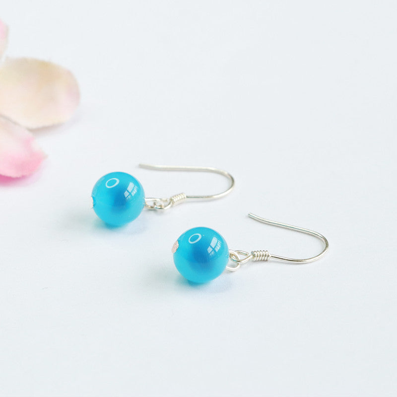Blue Heart Agate 925 Silver Hook Earrings