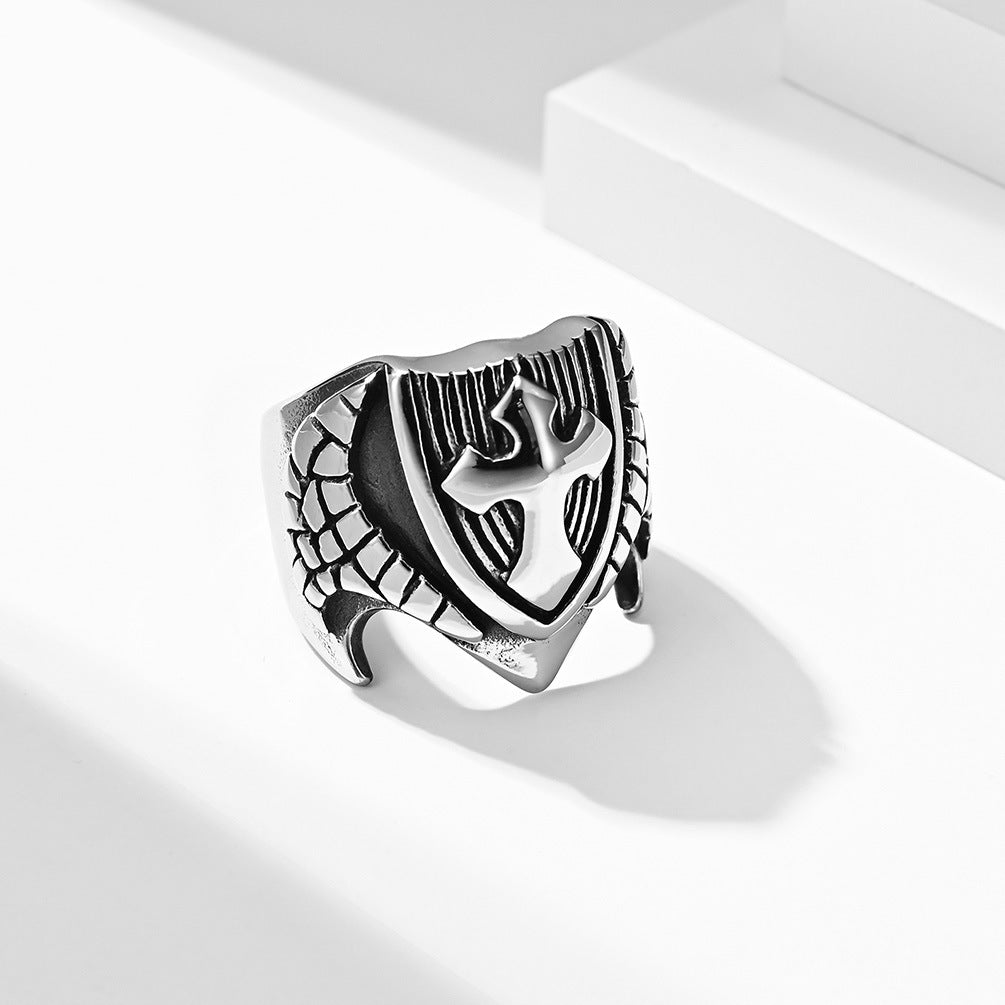 European And American Style Cross Shield Men's Titanium Ring