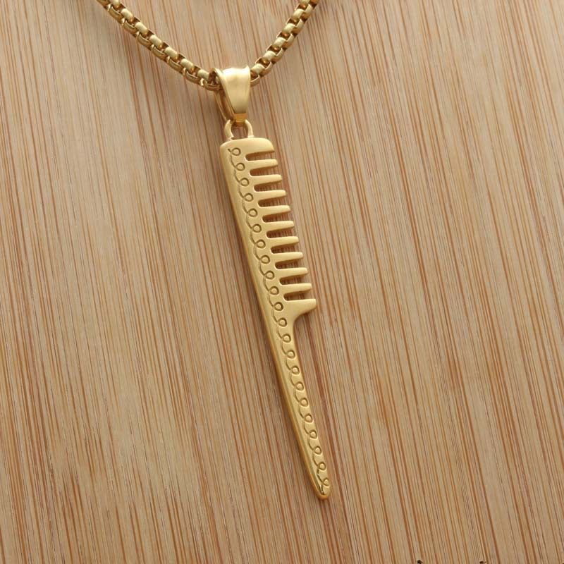 Titanium Steel Punk Comb Pendant Necklace for Trendy Men and Women