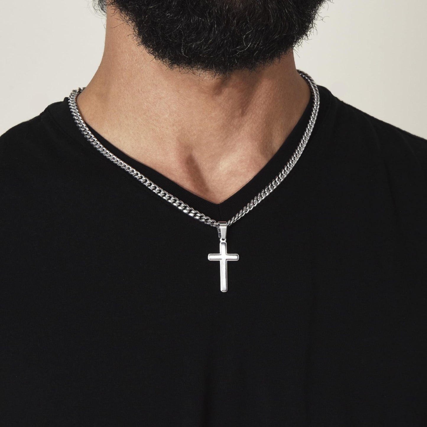 1. Planderful Stainless Steel Cuban Chain Cross Pendant Necklace For Men Urban Hip Hop Style Gift