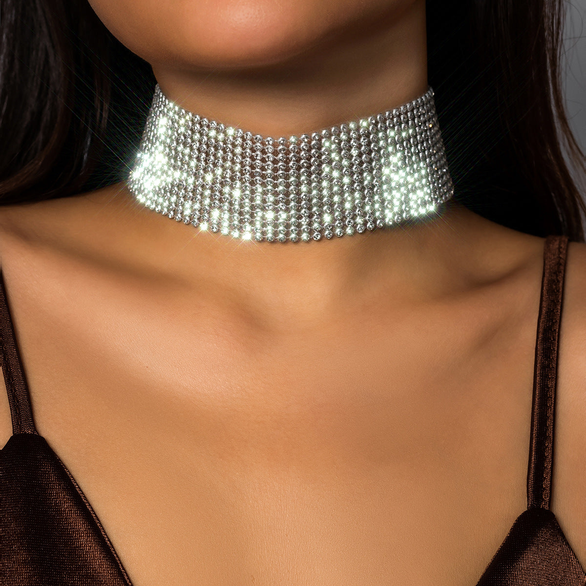 Dazzling Diamond Statement Necklace with Wide Face.
