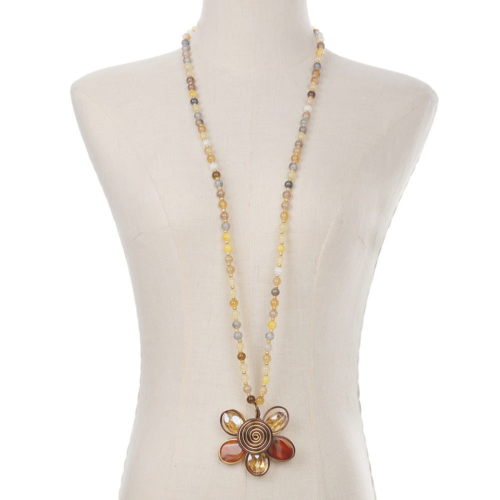 Planderful Savanna Rhythms Necklace – Handmade Glass Bead Flower Pendant