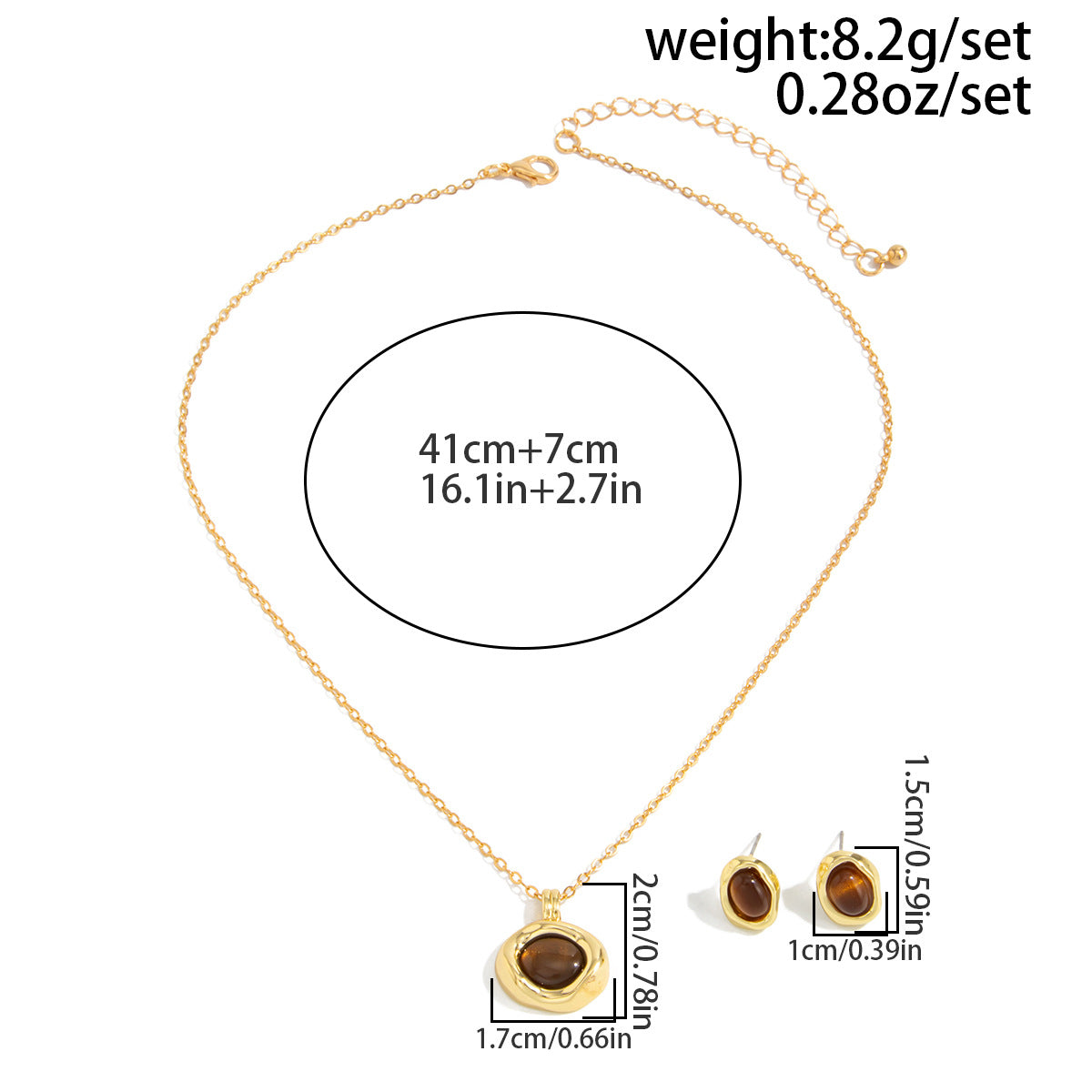 Tiger-Eye-Style Necklace & Earrings Set