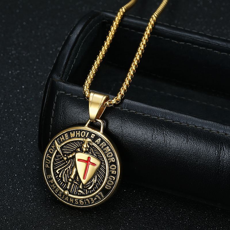 Planderful Everyday Genie Templar Pendant Necklace For Medieval Western Style Lovers Gold Plated Steel Epoxy Finish