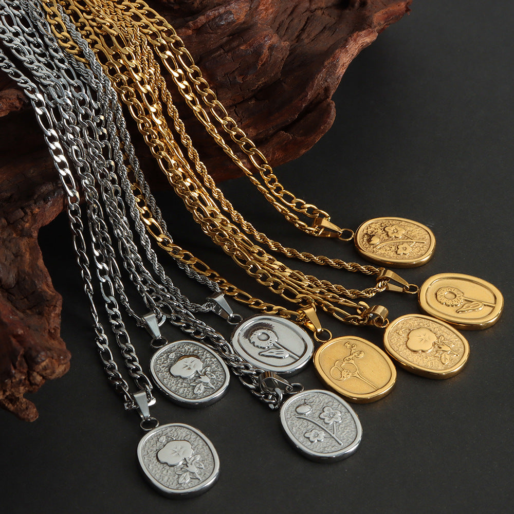 Elegant Titanium Steel Floral Pendant Necklace for Women