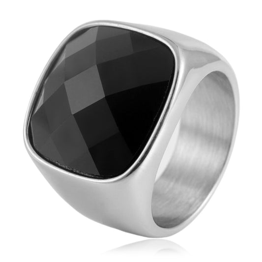 Stylish Titanium Steel Square Black Stone Ring for Men - Retro Punk Glossy Design with Personalized Touch