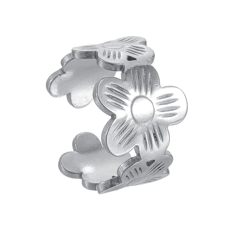 Stainless Steel Open Floral Ring For Women And Men Adjustable Durable Everyday Genie Planderful