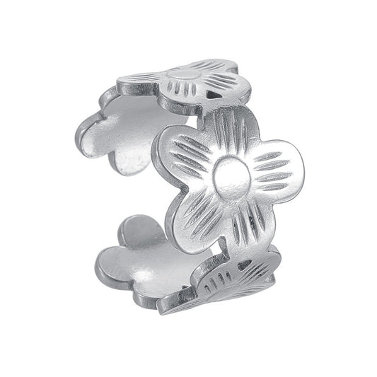 Stainless Steel Open Floral Ring For Women And Men Adjustable Durable Everyday Genie Planderful