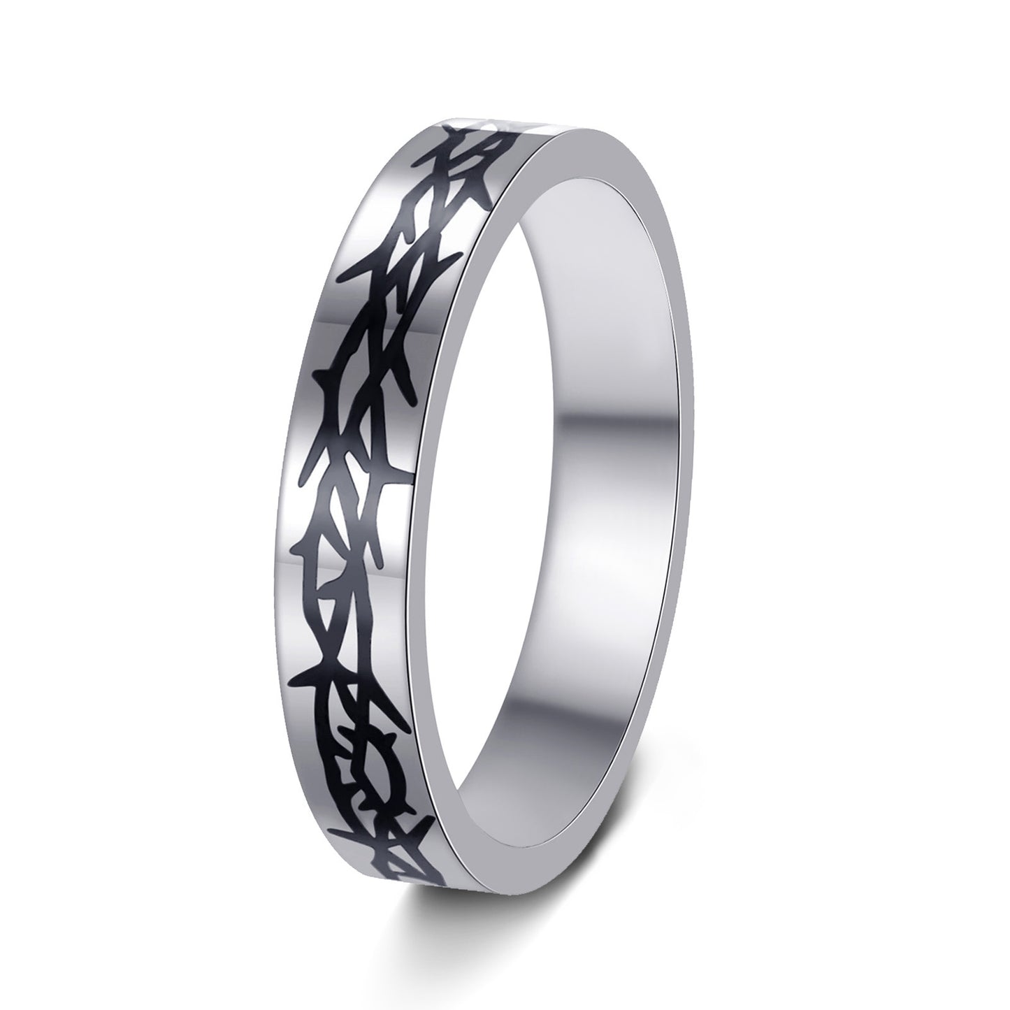 Planderful Stainless Steel Ring Laser Engraved Thorn Design Unisex Everyday Jewelry for Men and Women