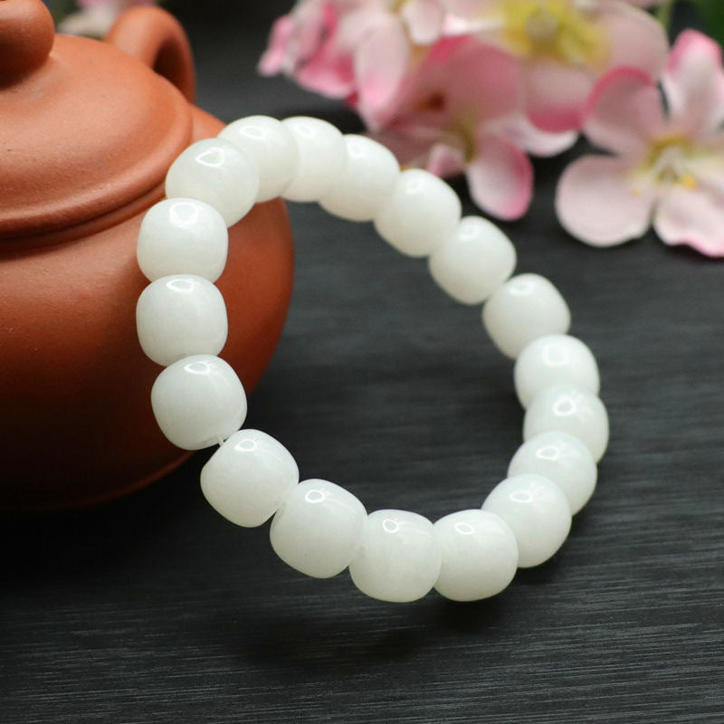 White Hetian Jade Vintage-Style Bead Bracelet