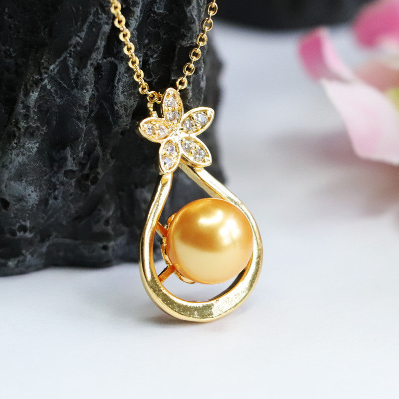 Champagne Shell Pearl Five-Petal Pendant — No Chain