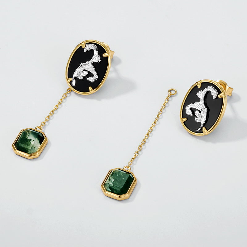 Planderful Everyday Genie Earrings – Cross-border New Olive Flower Relief with Green Moss Inlay