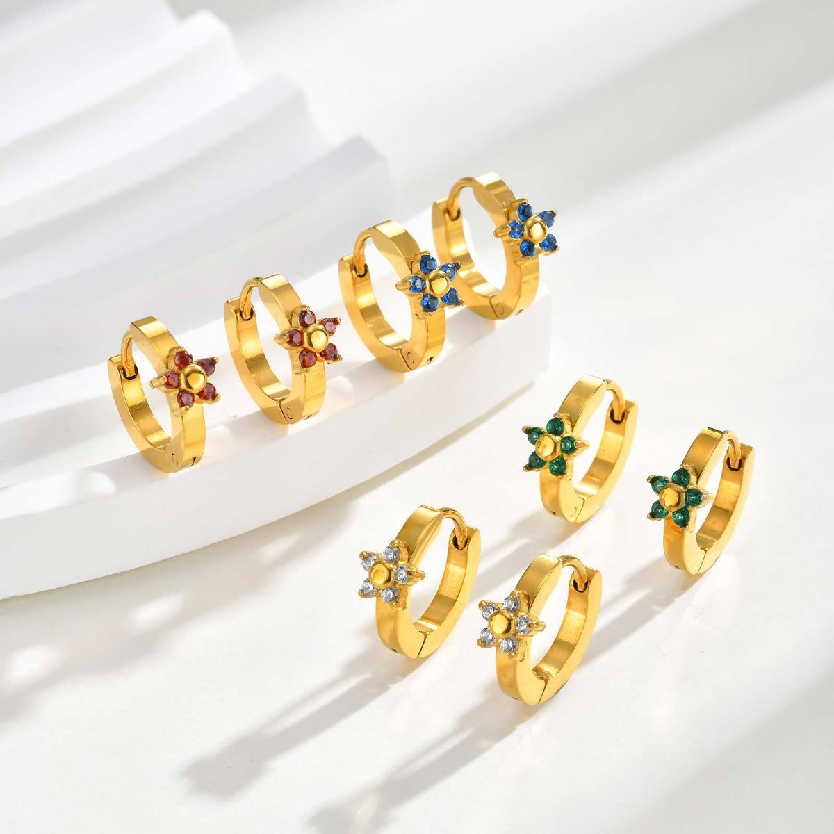 Floral Zircon Earrings — Four Colors