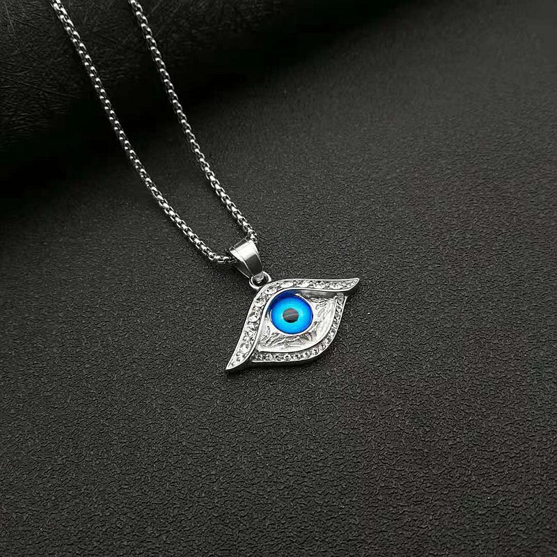Planderful Hip Hop Jewelry Necklace Gold Plated Titanium Steel Turquoise Turkish Blue Eye Pendant With Zircon For Men