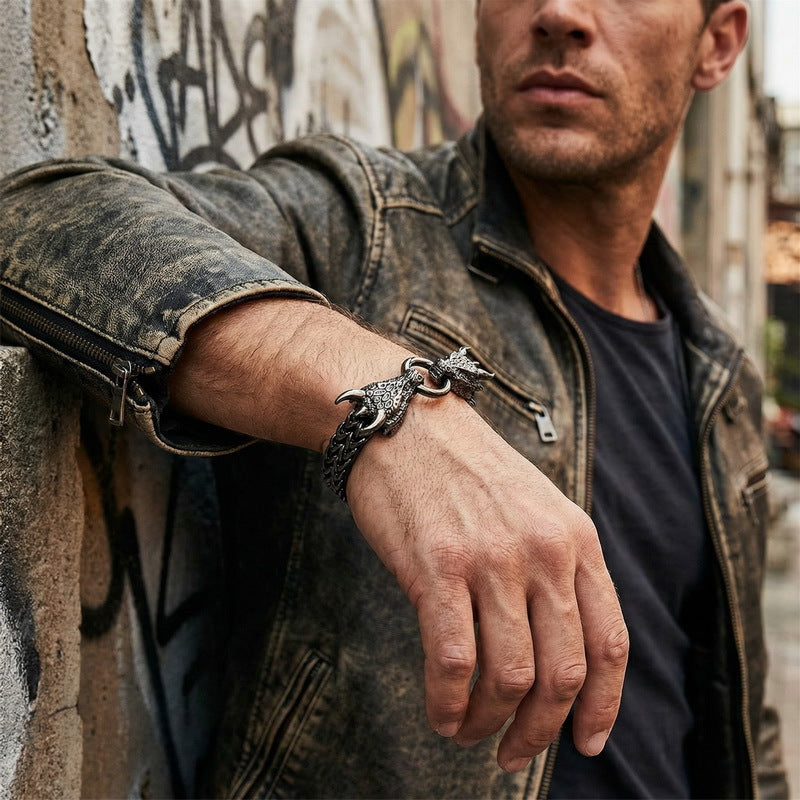 Smear Dragon – Punk Style Vacuum Electroplating Dragon Head Front & Back Chain Bracelet