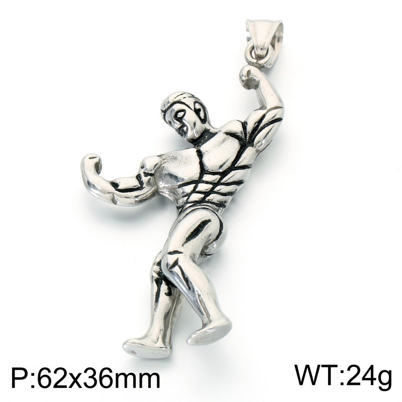 Popular Sports Fitness Muscle Men's Retro Arm Lift Abdominal Muscles Stainless Steel Men's Necklace