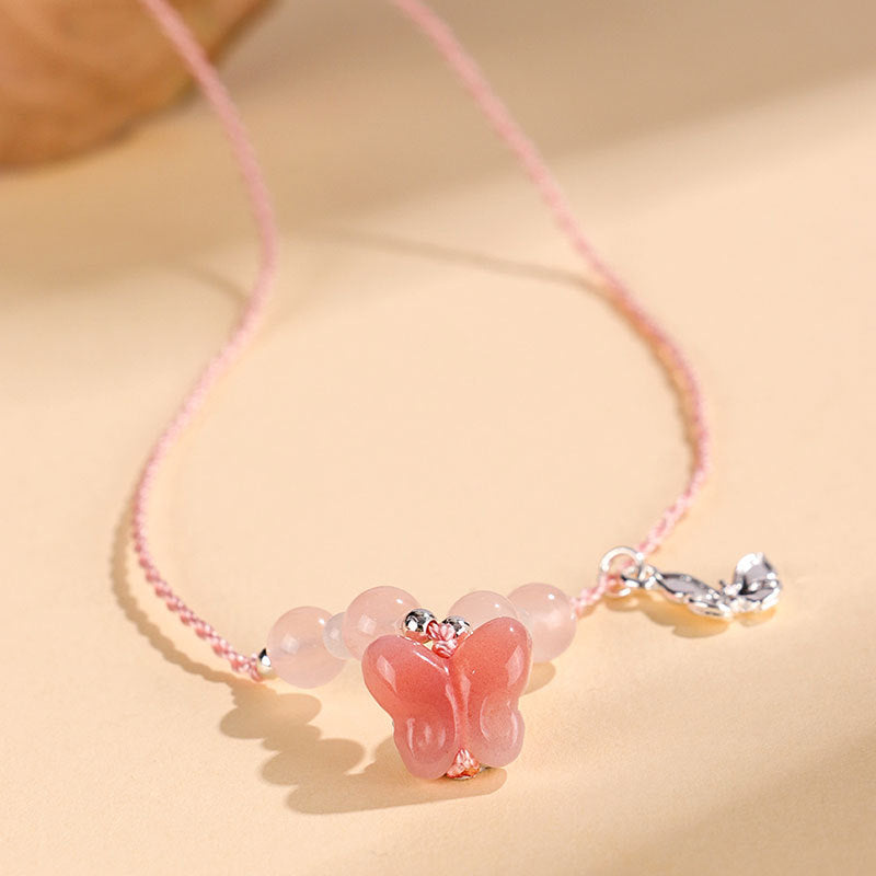 Rose Quartz Agate Butterfly Cat's Eye Necklace