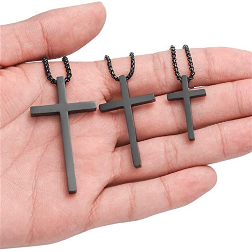 Planderful Everyday Genie Mens Cross Necklace Glossy Steel Hip Hop Chain Pendant Long Versatile Jewelry