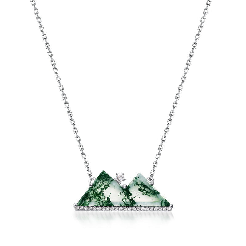 S925 Sterling Silver Moss Agate Mountain Necklace