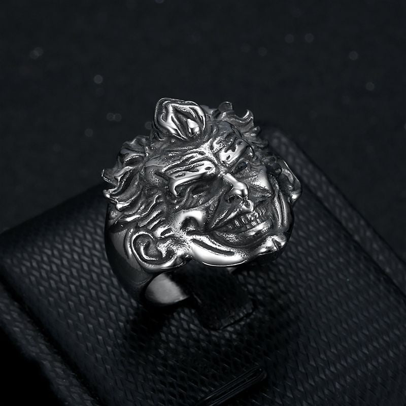 Planderful Punk Ring Clown Head Stainless Steel Three Dimensional Engraving Mens Ring