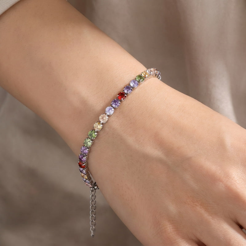 Style Color Square Zircon Stainless Steel Bracelet Exquisite Zircon Commuting Women's