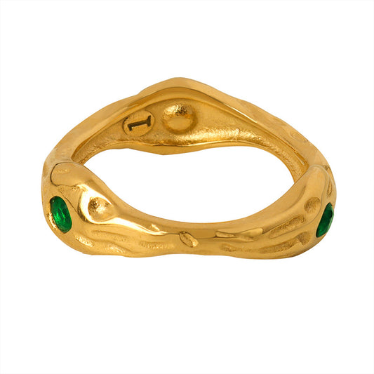 Exquisite Gold-Plated Emerald Zircon Ring - French Light Luxury Jewelry