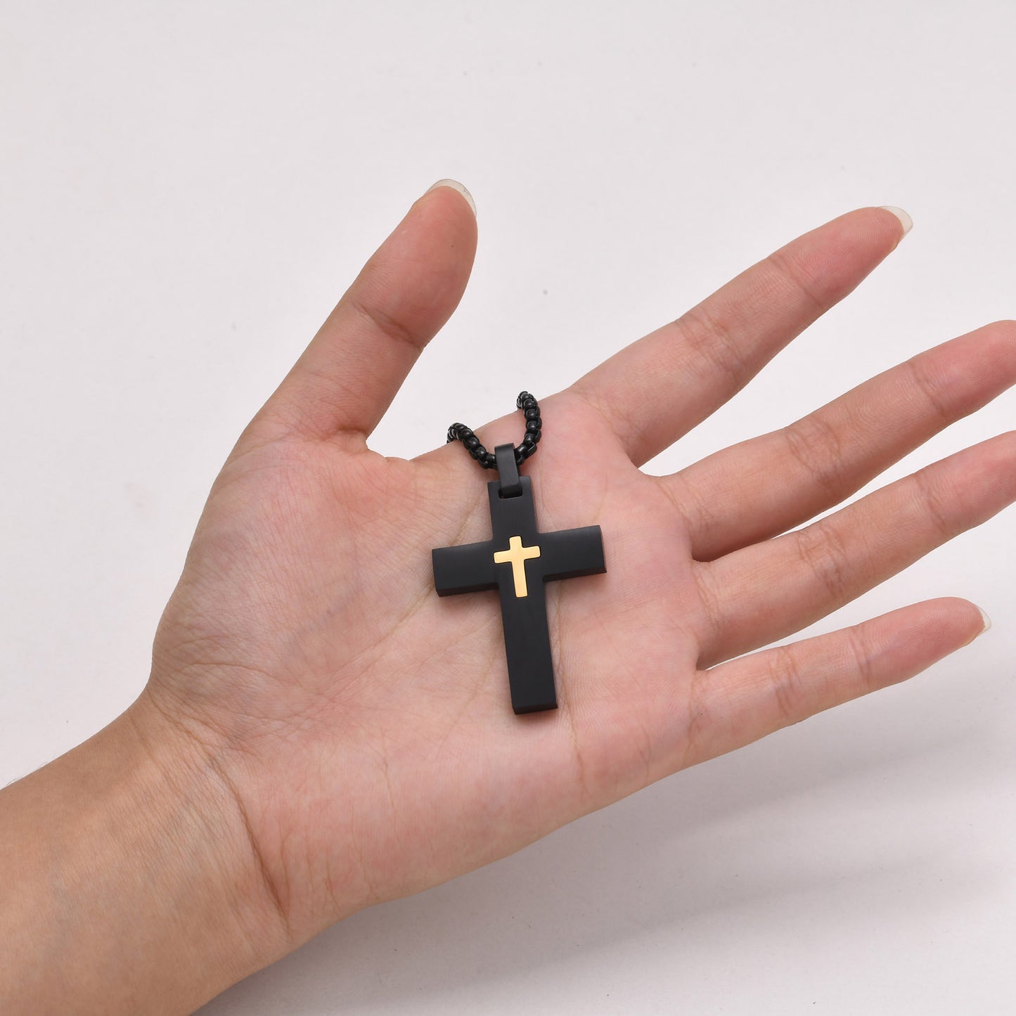 Stainless Steel Cross Small Cross Pendant Necklace Men's Black Wholesale