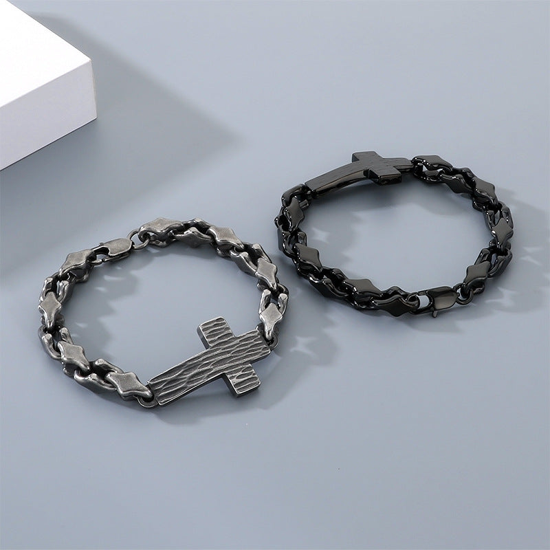 American Titanium Steel – Hammer Cross Texture Stainless Steel Men's Bracelet