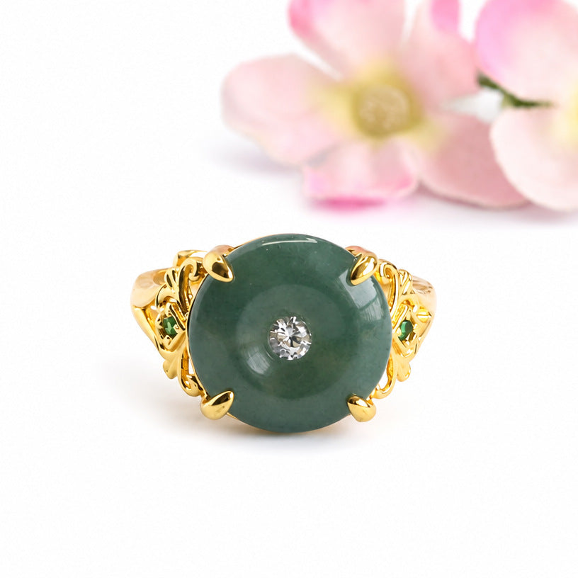 Blue-Water Jadeite Peace Buckle Ring