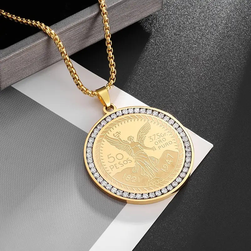 1. Planderful Everyday Genie Titanium Steel Coin Pendant Necklace Unisex Hip Hop Style Gift Idea