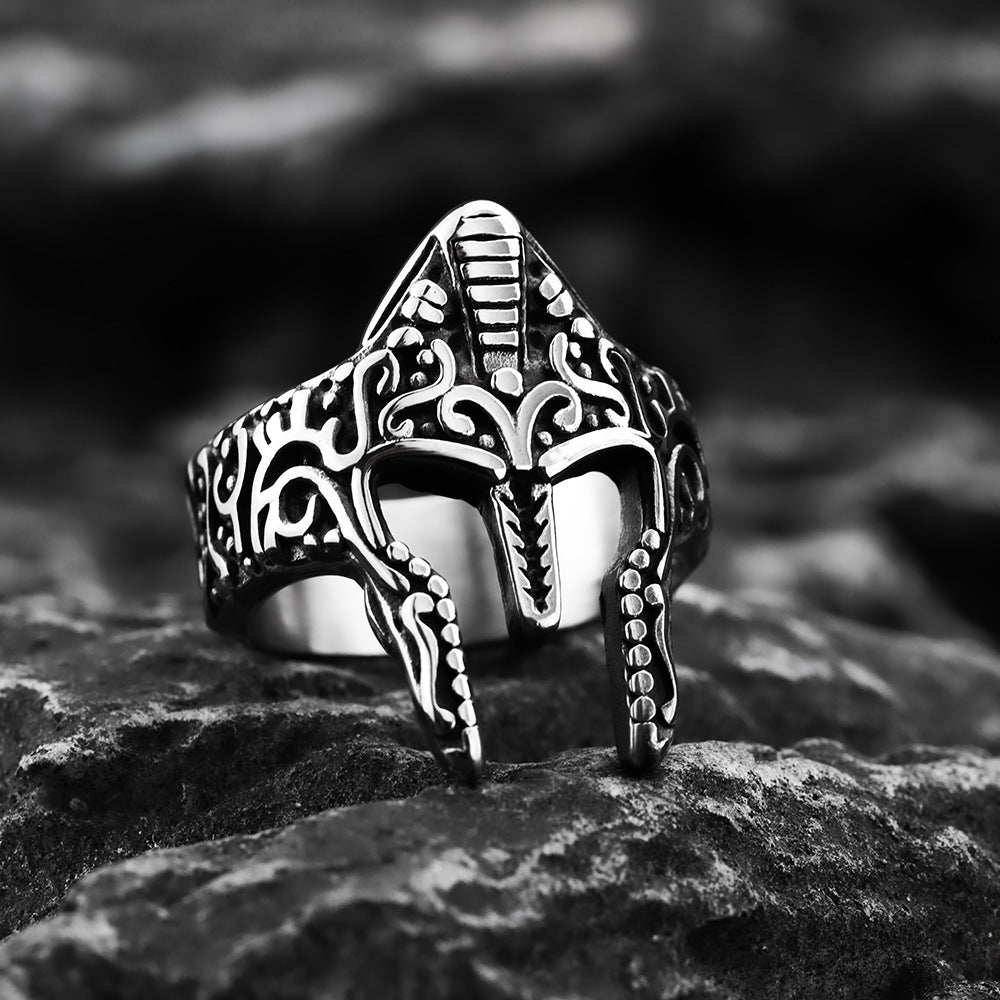 European And American Retro Stainless Steel Men's Ring Personalized Spartan Mask Ring