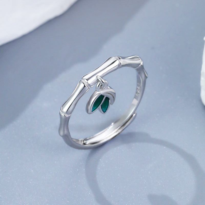 S925 Sterling Silver Bamboo Leaf Ring — Adjustable