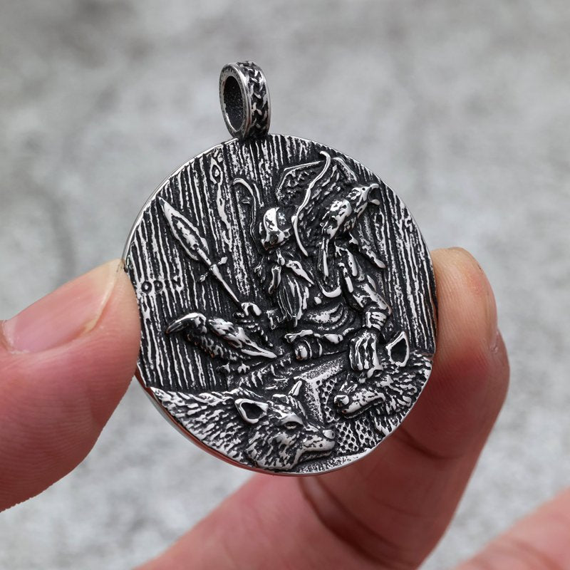 Planderful Odin Pendant Necklace Vintage Stainless Steel Unisex Double Sided Viking God Jewelry