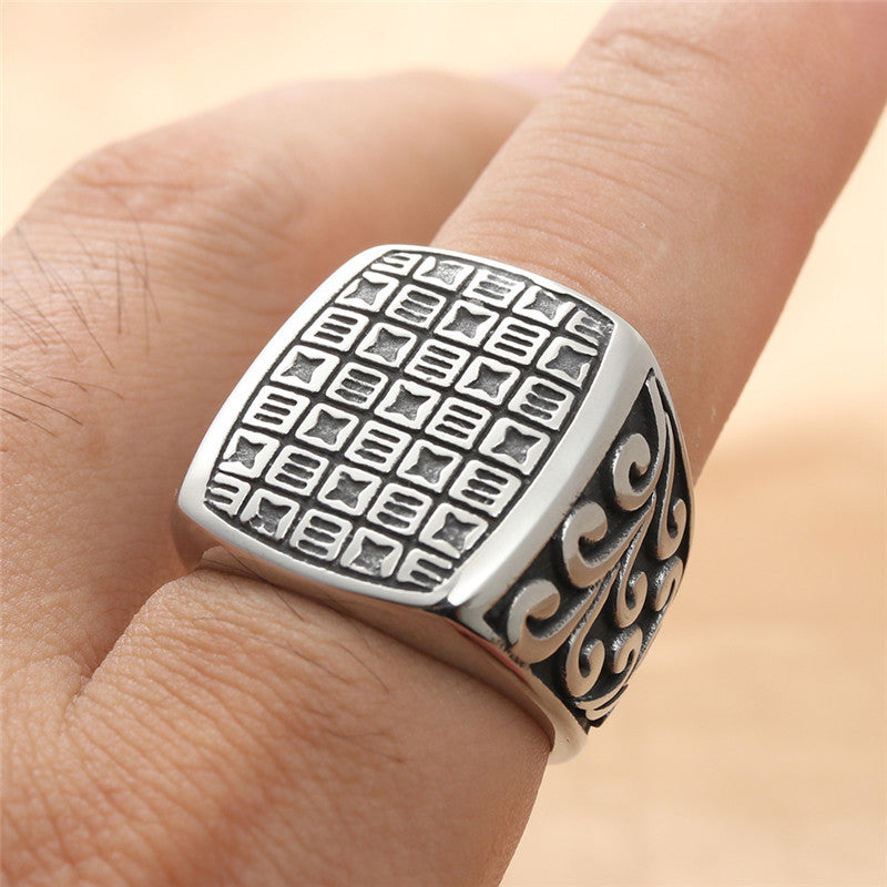 Titanium Steel Square Ring for Men - Retro Personalized Trendy Accessories in European and American Style