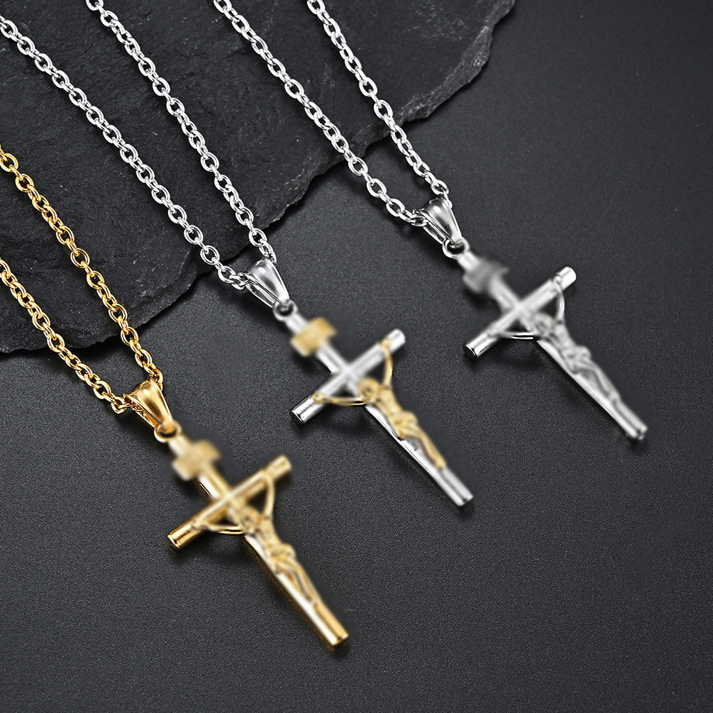 Cross-Border European and American Titanium Steel Cross Necklace for Men