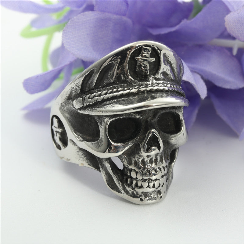 Titanium Steel Retro Skull Ring for Men - Hipster Punk Captain Design