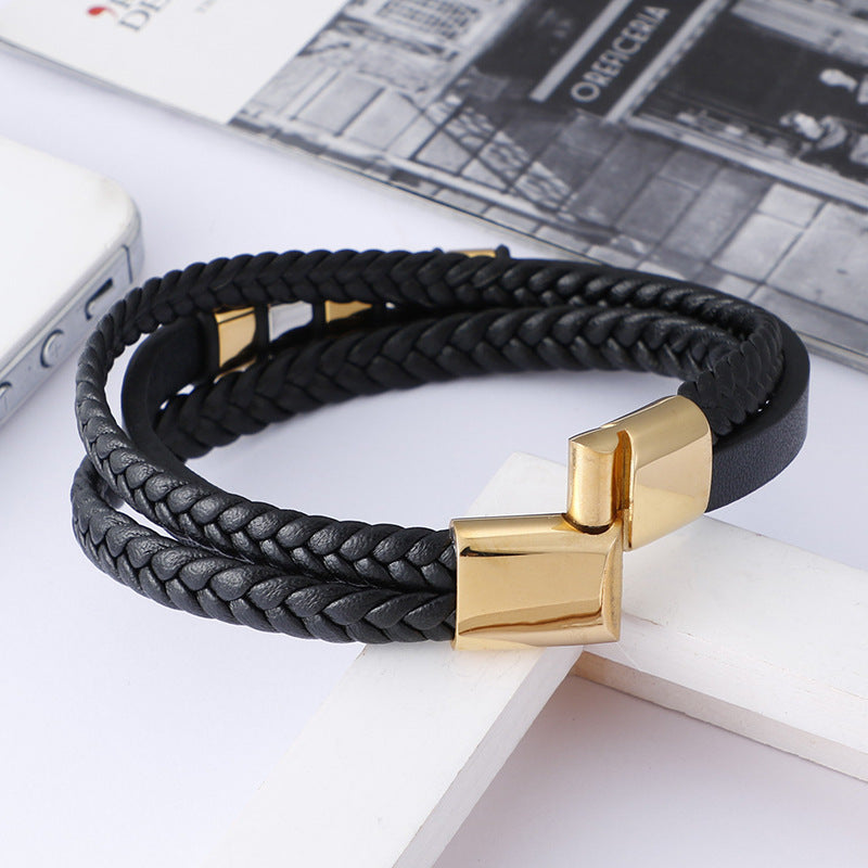 Planderful Leather Bracelet for Men Magnetic Buckle