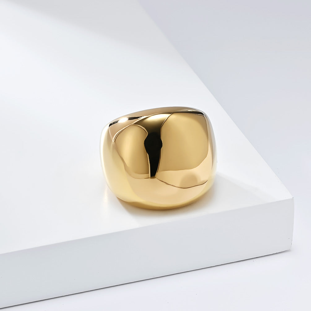 Planderful Gold Plated Titanium Steel Ring For Women European American Style Mirror Finish Exaggerated Design High End