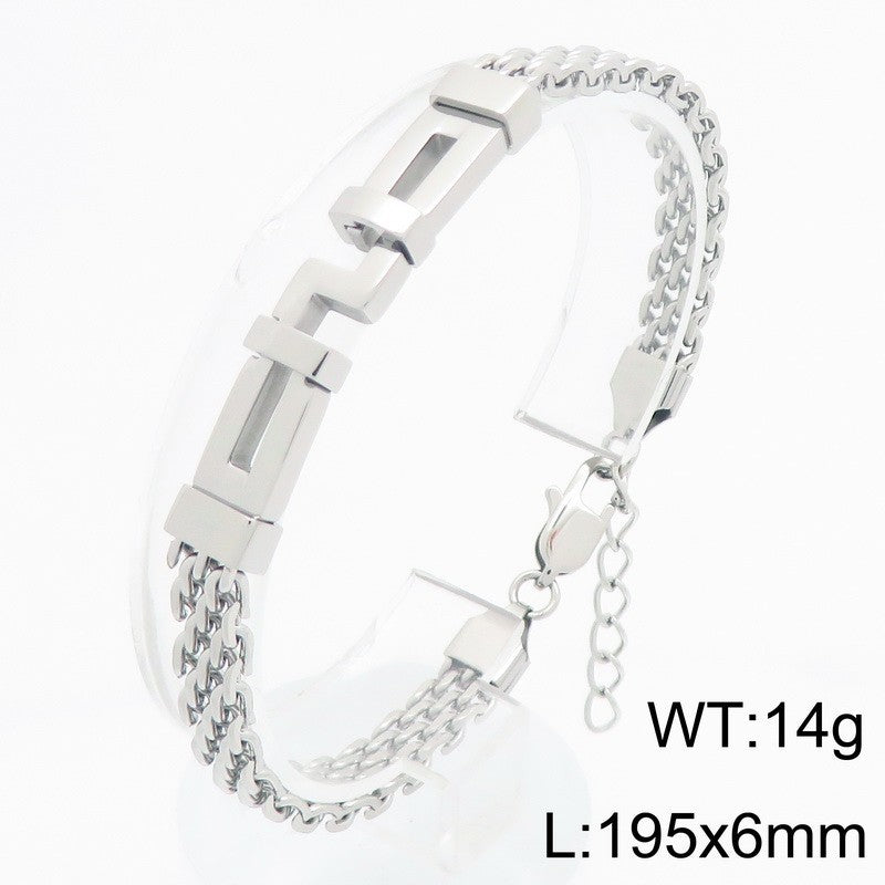 With Extension Chain Bracelet – Hip-Hop Back Pattern Labyrinth Curved Bar Mesh Chain