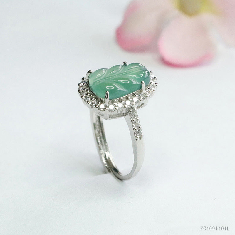 Blue Water Jadeite Leaf 8*12 mm Ring