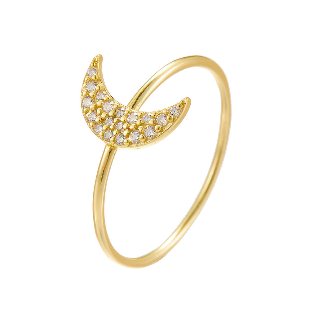 S925 Sterling Silver Micro-Inlaid Zircon Moon Ring Index Finger Ring