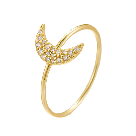 S925 Sterling Silver Micro-Inlaid Zircon Moon Ring Index Finger Ring