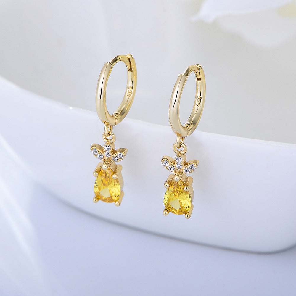 Foreign Trade S925 Sterling Silver Pineapple Zircon Earrings Sweet And Cute Small Fresh