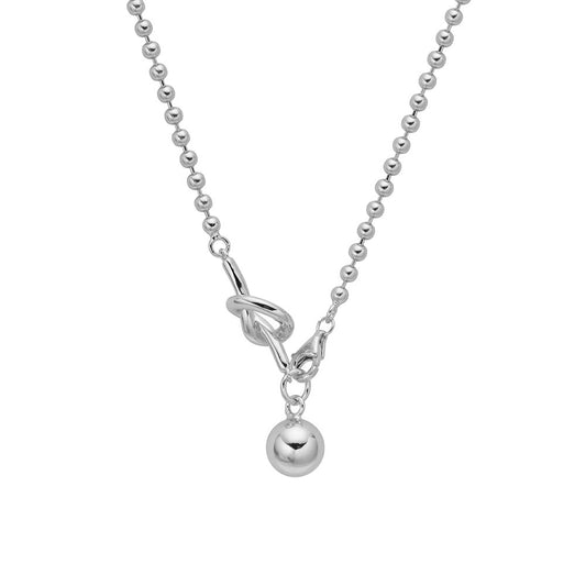 Rope Knot Round Bead Silver Necklace