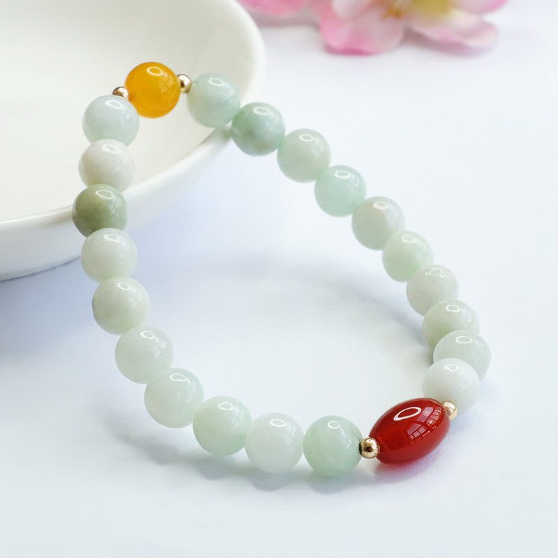 Jadeite Barrel Bead & Agate Beaded Bracelet