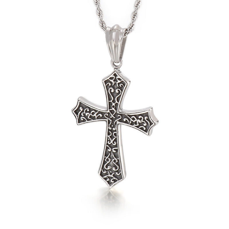 Vintage Cross Titanium Steel Pendant Necklace for Men from Europe and America