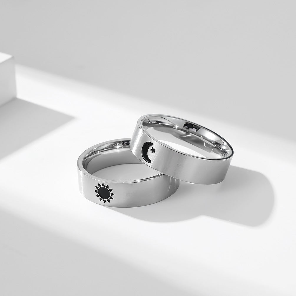 Amazon Titanium Steel Star Moon Couple Ring Set for Men and Women