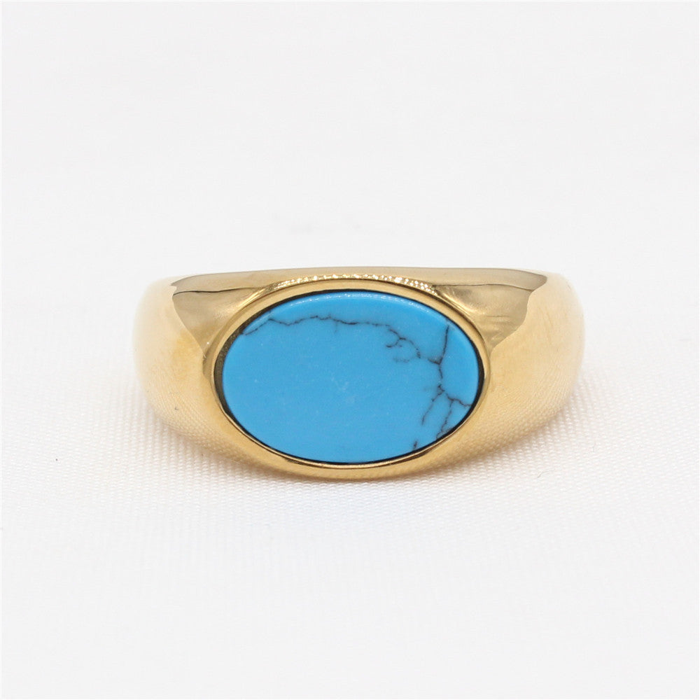 Planderful Titanium Steel Ring Unisex Oval Stone Elegant Everyday Genie Collection For Men And Women
