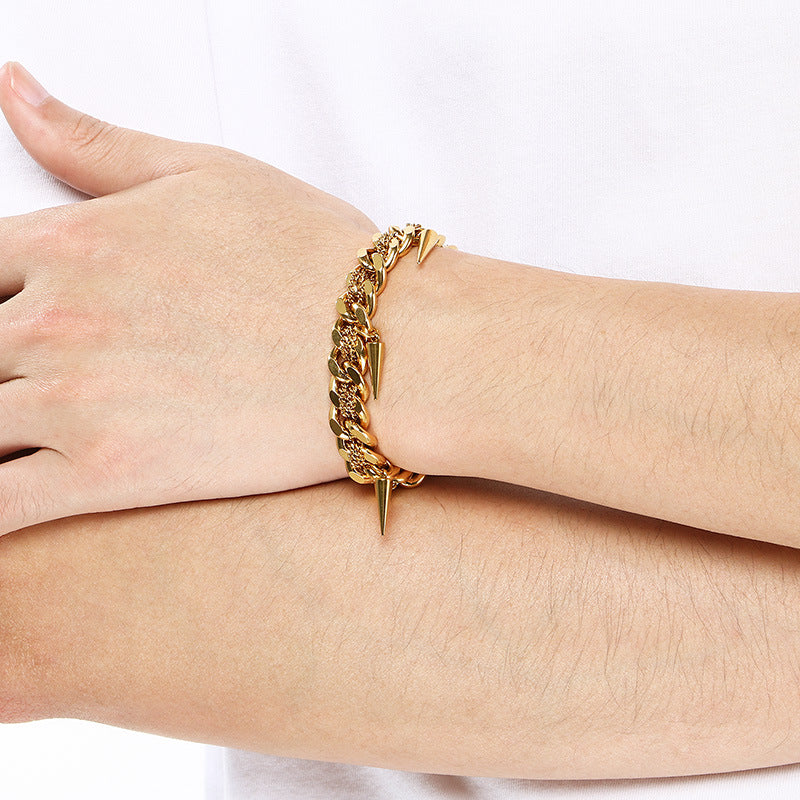 Rock Laminated Cuban Chain – Hip Hop Rivets With Extension Chain Titanium Steel Men's Bracelet