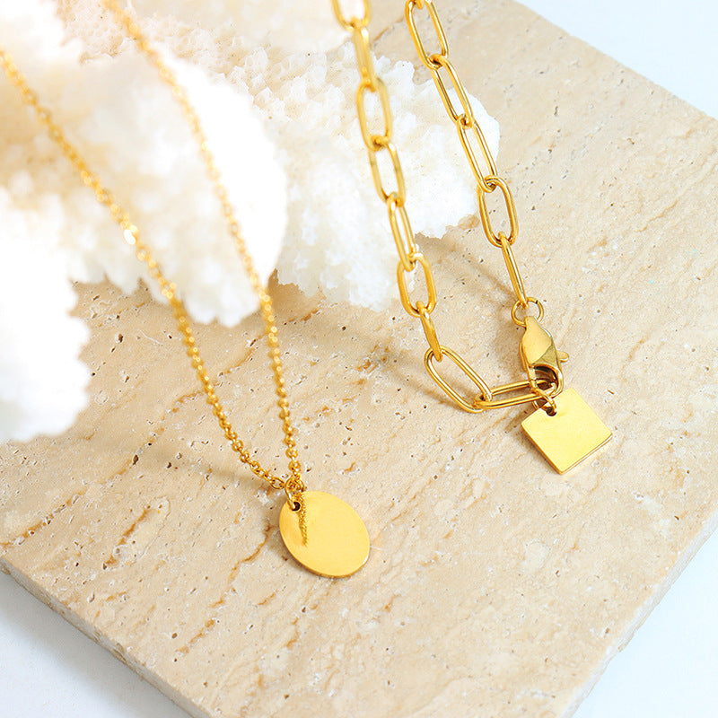 Geometric Square Tassel Pendant Stacked Necklace - Hip Hop Style